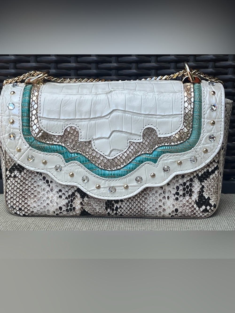 NWT Brahmin ROSA in CLOUD DANCER DUBOIS Convertible Chain & Leather Strap Bag